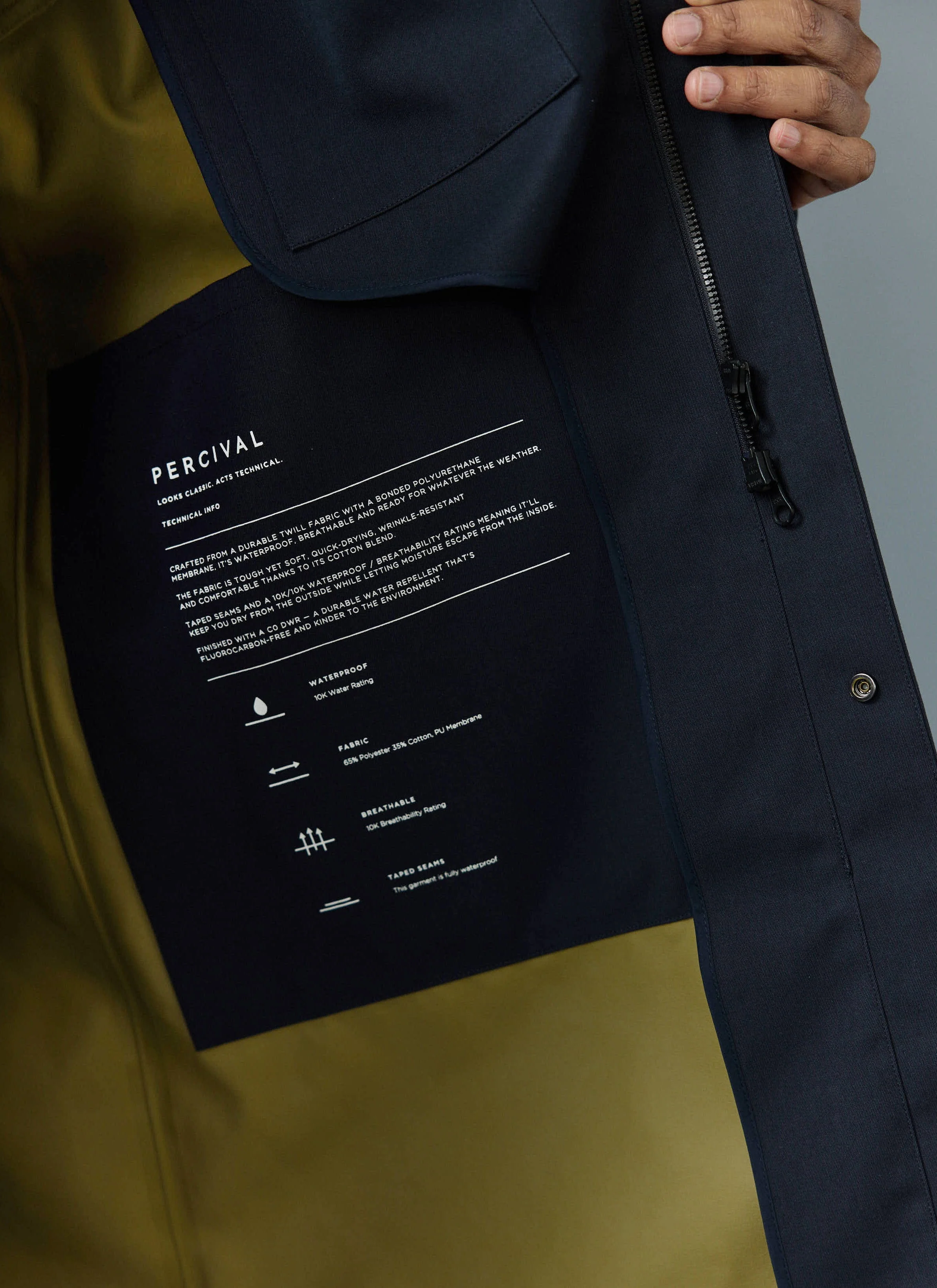 Men's Navy Greyson Long Trench Coat | Waterproof | Midnight with Olive - Image 6